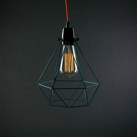 Filament Style - Lámpara colgante-Filament Style-DIAMOND 1 - Suspension Bleu câble Orange Ø18cm | L